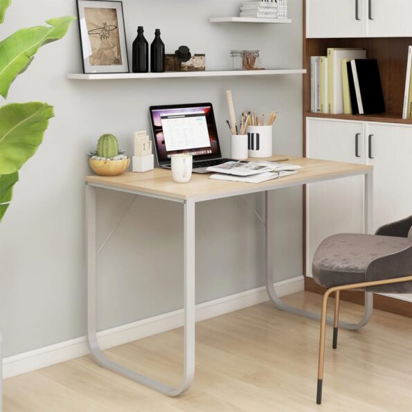 VXL8720286652398_m_en_hd_1.jpg vidaXL Počítačový stôl biely a dubový 110x60x73 cm drevotrieska – Obrázok 1