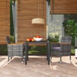 vidaXL 3-dielna záhradná jedálenská sada s podložkami sivá polyratan