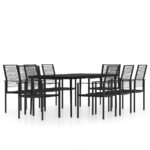 vidaXL 9-dielna záhradná jedálenská súprava čierna – Obrázok 2