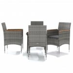 vidaXL 5-dielna záhradná jedálenská súprava s poduškami sivá a čierna – Obrázok 2