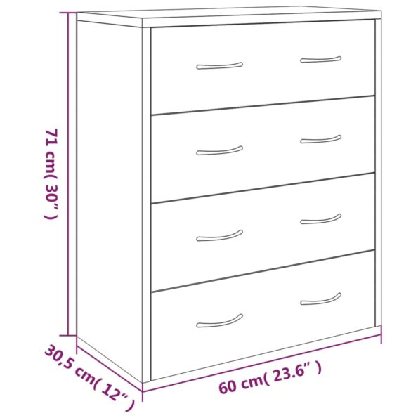 vidaXL Komoda so 4 zásuvkami 60x30,5x71 cm dymový dub – Obrázok 7