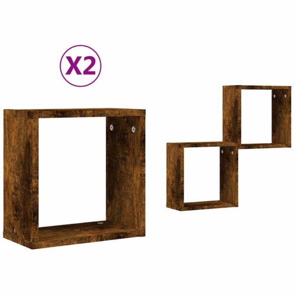 vidaXL Nástenné poličky Cube 2 ks Dub dymový 30x15x30 cm – Obrázok 2