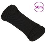 vidaXL Pracovné lano čierne 5 mm 50 m polyester