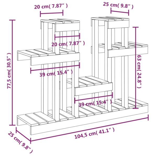vidaXL Stojan na rastliny biely 104,5x25x77,5 cm masívna borovica – Obrázok 8