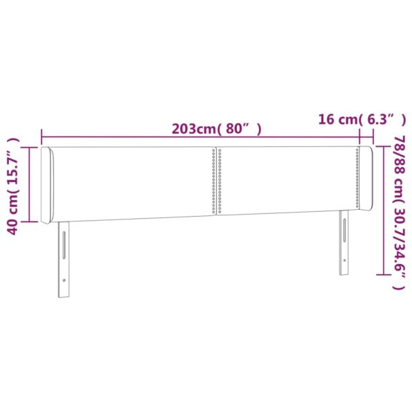 vidaXL Čelo postele s LED bledosivé 203x16x78/88 cm zamat – Obrázok 6