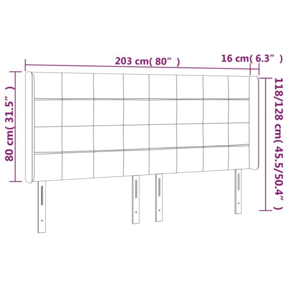 vidaXL Čelo postele s LED bledosivé 203x16x118/128 cm látka – Obrázok 6