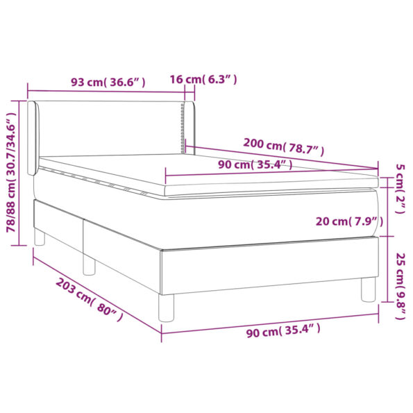 vidaXL Boxspring posteľ s matracom tmavosivá 90x200 cm látka – Obrázok 7