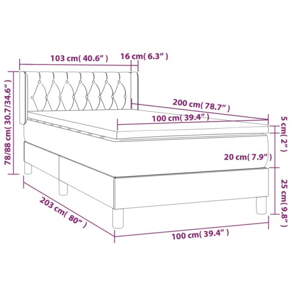 vidaXL Boxspring posteľ s matracom bledosivý 100x200 cm látka – Obrázok 7
