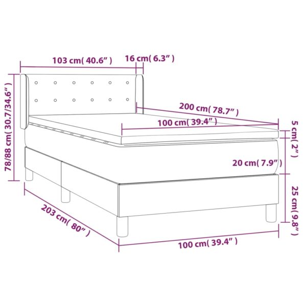 vidaXL Boxspring posteľ s matracom tmavosivá 100x200 cm látka – Obrázok 7