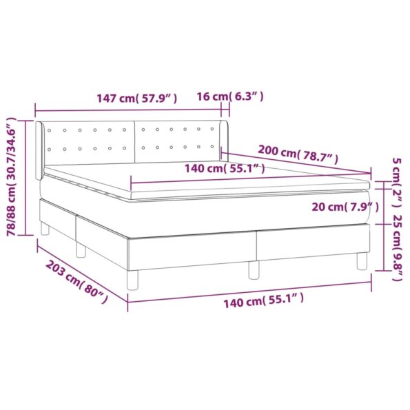 vidaXL Posteľný rám boxspring s matracom tmavosivý 140x200 cm zamat – Obrázok 7