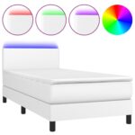 vidaXL Boxspring posteľ s matracom a LED biela 90x200 cm umelá koža – Obrázok 2