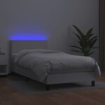 vidaXL Boxspring posteľ s matracom a LED biela 90x200 cm umelá koža – Obrázok 4