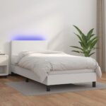 vidaXL Boxspring posteľ s matracom a LED biela 90x200 cm umelá koža