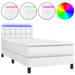 vidaXL Boxspring posteľ s matracom a LED biela 90x200 cm umelá koža – Obrázok 2