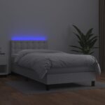 vidaXL Boxspring posteľ s matracom a LED biela 90x200 cm umelá koža – Obrázok 4