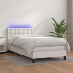 vidaXL Boxspring posteľ s matracom a LED biela 90x200 cm umelá koža