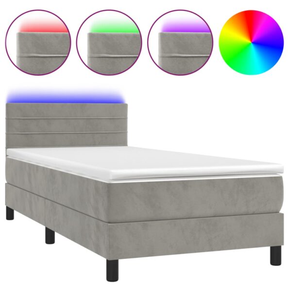 VXL8720287379591_a_en_hd_1.jpg vidaXL Posteľ boxsping s matracom a LED bledosivá 90x190 cm zamat – Obrázok 2