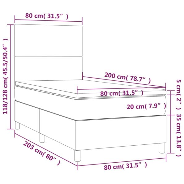 vidaXL Posteľ boxsping s matracom a LED čierna 80x200 cm zamat – Obrázok 8