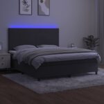 vidaXL Posteľ boxsping s matracom a LED tmavosivá 180x200 cm zamat – Obrázok 4