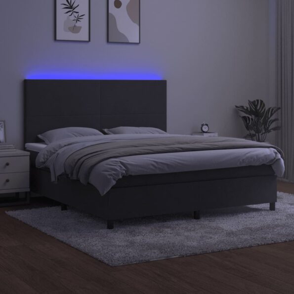 vidaXL Posteľ boxsping s matracom a LED tmavosivá 180x200 cm zamat – Obrázok 4