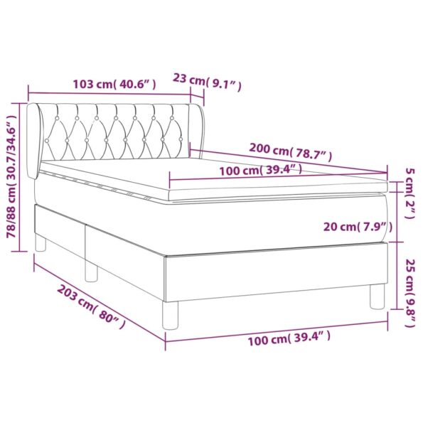 vidaXL Boxspring posteľ s matracom bledosivý 100x200 cm látka – Obrázok 7