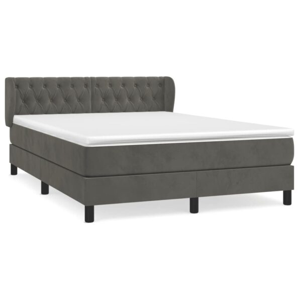 vidaXL Posteľný rám boxspring s matracom tmavosivý 140x200 cm zamat – Obrázok 2