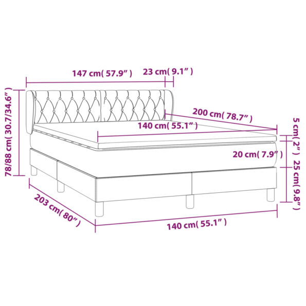 vidaXL Posteľný rám boxspring s matracom tmavosivý 140x200 cm zamat – Obrázok 7