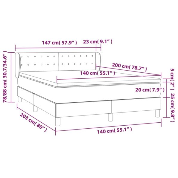 vidaXL Posteľný rám boxspring s matracom tmavosivý 140x200 cm zamat – Obrázok 7
