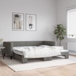 vidaXL Denná posteľ s rozkladacou posteľou tmavosivá 100x200 cm látka