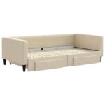 vidaXL Rozkladacia denná posteľ so zásuvkami krémová 100x200 cm látka – Obrázok 3