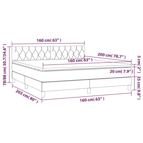 vidaXL Posteľný rám boxsping s matracom bledosivý 160x200 cm zamat – Obrázok 7