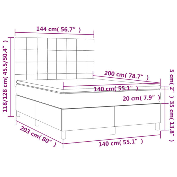 vidaXL Posteľný rám boxspring s matracom čierny 140x200 cm látka – Obrázok 6