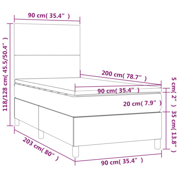 vidaXL Posteľný rám boxspring s matracom čierny 90x200 cm látka – Obrázok 6
