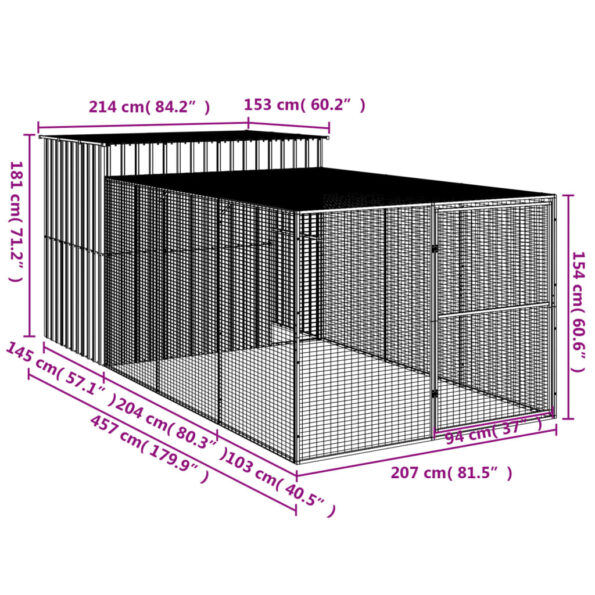 VXL8720845917531_g_en_hd_7.jpg vidaXL Búda pre psa s výbehom bledosivá 214x457x181 cm pozink. oceľ – Obrázok 9