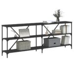 vidaXL Konzolový stolík čierny 200x30x75 cm kompozitné drevo a železo – Obrázok 3