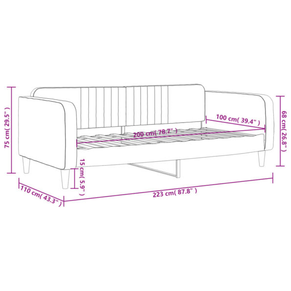 vidaXL Denná posteľ tmavozelená 100x200 cm zamat – Obrázok 8