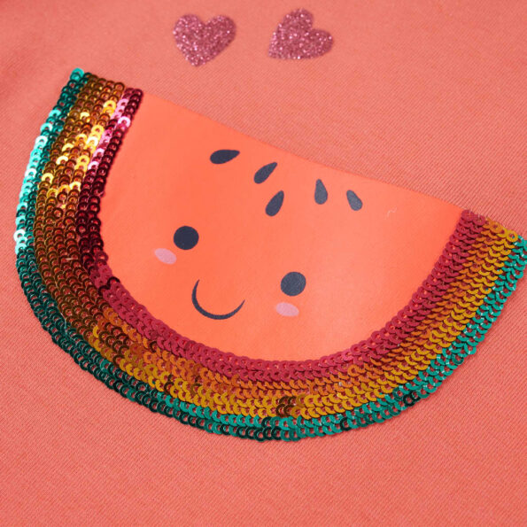 Detské tričko s volánovými rukávmi koralové 128 – Obrázok 4