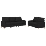 vidaXL 2-dielna sedacia súprava s vankúšmi čierna látka – Obrázok 2