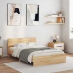 vidaXL Posteľný rám s čelom a LED dub sonoma 140x200 cm – Obrázok 4