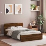 vidaXL Posteľný rám s čelom a LED hnedý dub 140x200 cm – Obrázok 4