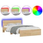 vidaXL Posteľný rám s čelom a LED dub sonoma 120x200 cm – Obrázok 2