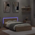 vidaXL Posteľný rám s čelom a LED dub sonoma 140x190 cm – Obrázok 3
