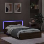 vidaXL Posteľný rám s čelom a LED hnedý dub 140x190 cm – Obrázok 3