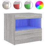 vidaXL Nočný stolík s LED svetlami sivý dub sonoma 50x40x45 cm – Obrázok 2