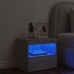 vidaXL Nočný stolík s LED svetlami sivý dub sonoma 50x40x45 cm – Obrázok 4