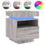 vidaXL Nočný stolík s LED svetlami sivý sonoma 40x39x48,5 cm – Obrázok 2