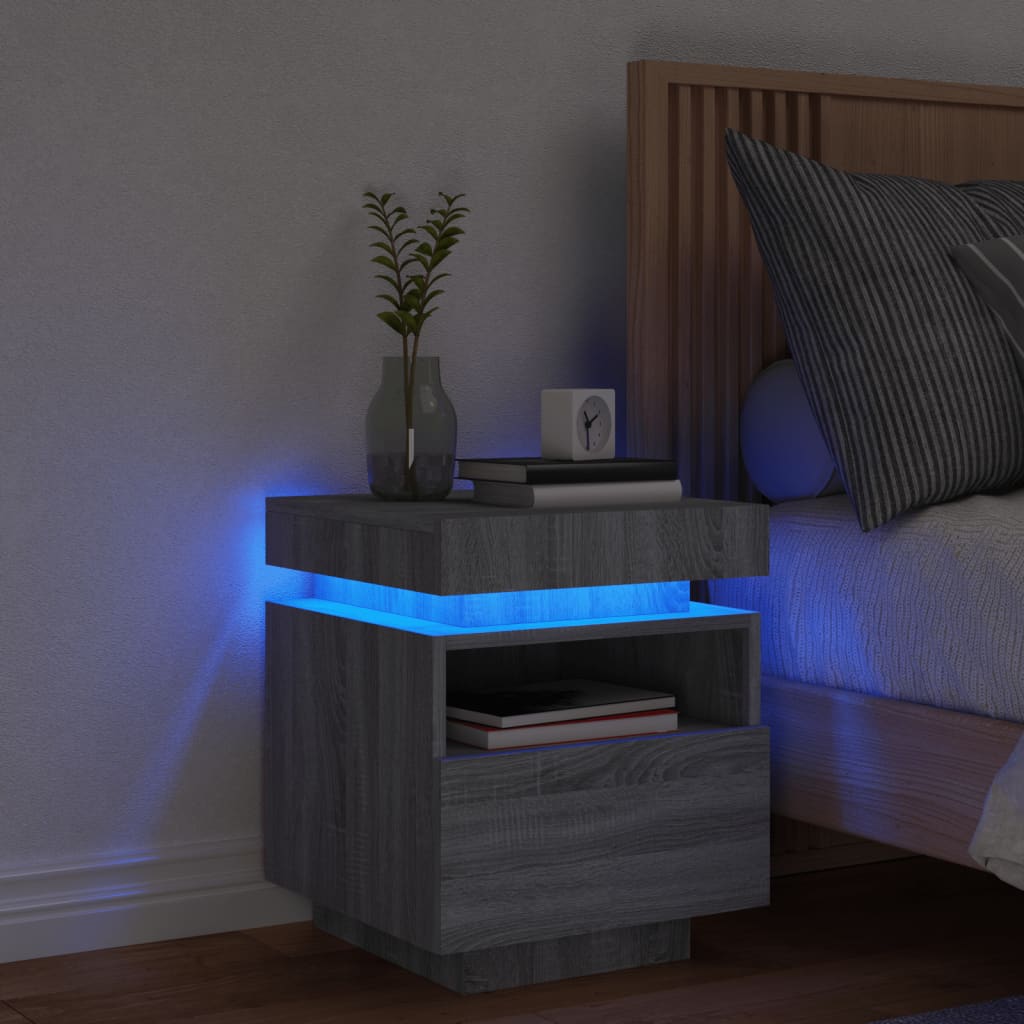 VXL8721012253780_m_en_hd_1.jpg vidaXL Nočný stolík s LED svetlami sivý sonoma 40x39x48,5 cm – Obrázok 1