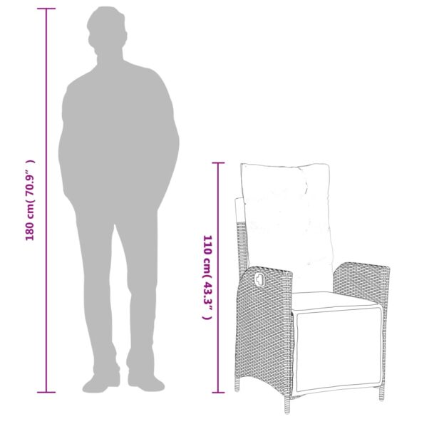 vidaXL Sklápacie záhradné kreslo s podnožkou béžové polyratan – Obrázok 11