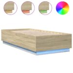 vidaXL Posteľný rám s LED svetlami dub sonoma 90x200 cm kompoz. drevo – Obrázok 2