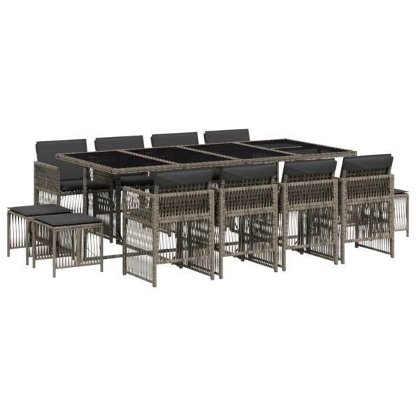 vidaXL 13-dielna záhrad. jedálenská súprava s vankúšmi sivá polyratan – Obrázok 2